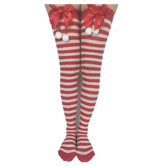 Christmas Costume Long Stockings with Pom-Poms
