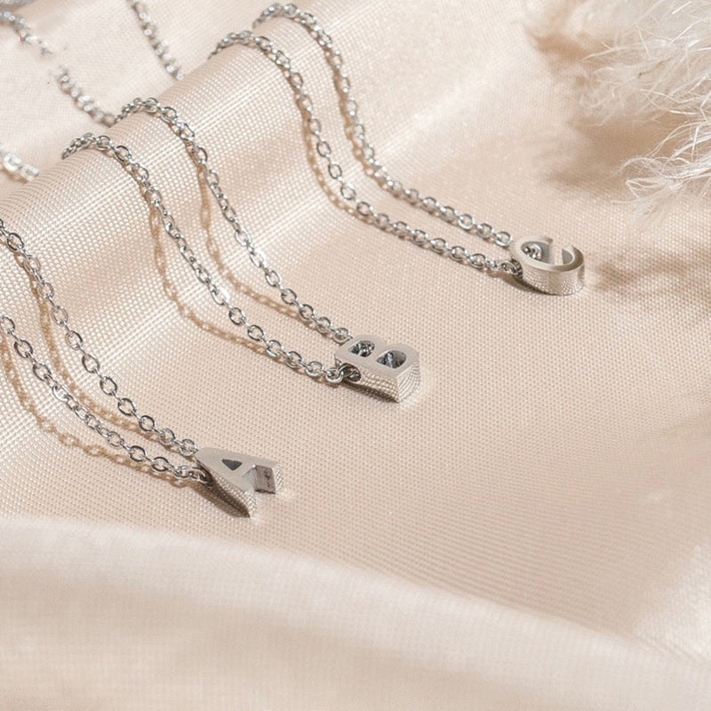 Stainless Steel Through Hole 26 Capital Letter Necklace