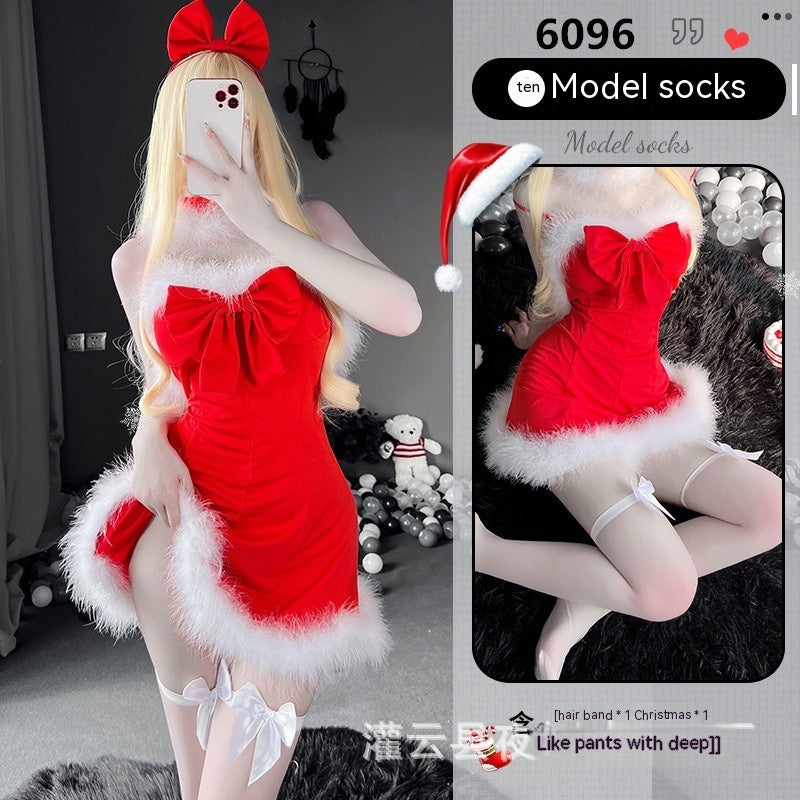 Women's Christmas Uniform Lingerie Set – Red & White Holiday Costume