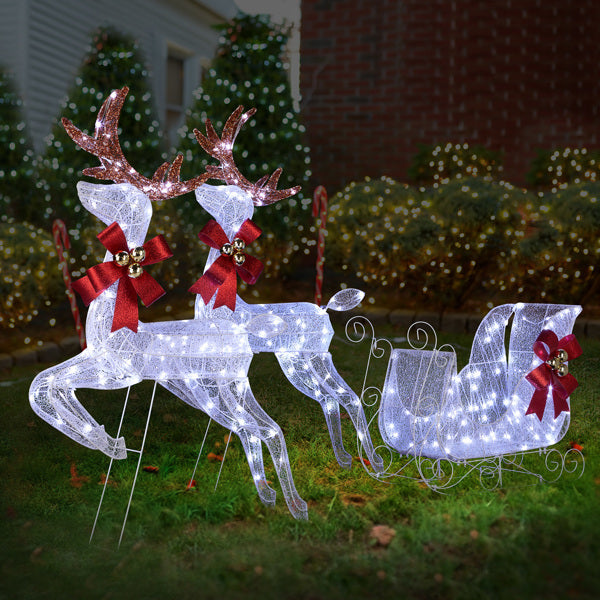 211X27.5X100cm Deer Sled, White Light, Powder Mesh, Christmas Lights, Reindeer