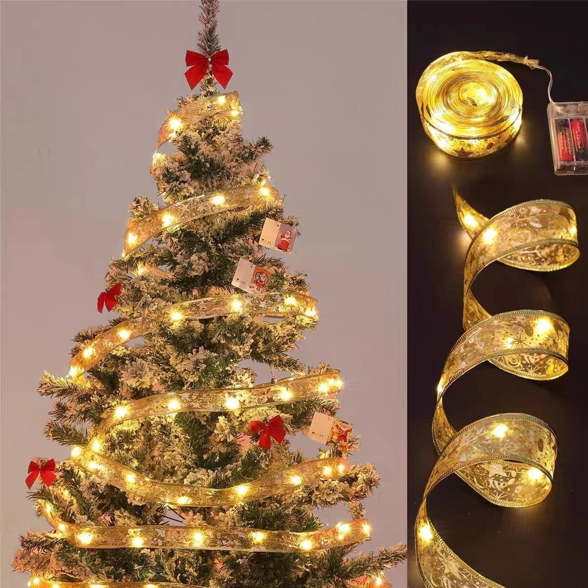 Silk Ribbon LED Christmas Tree Light String – Battery Powered Decorative Lights