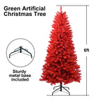 6-Foot Red Artificial Christmas Tree Halloween Tree With Metal Foldable Stand, Full Artificial Christmas Tree With 804 Branch Tips, Easy To Assemble, Indoor Holiday Decoration