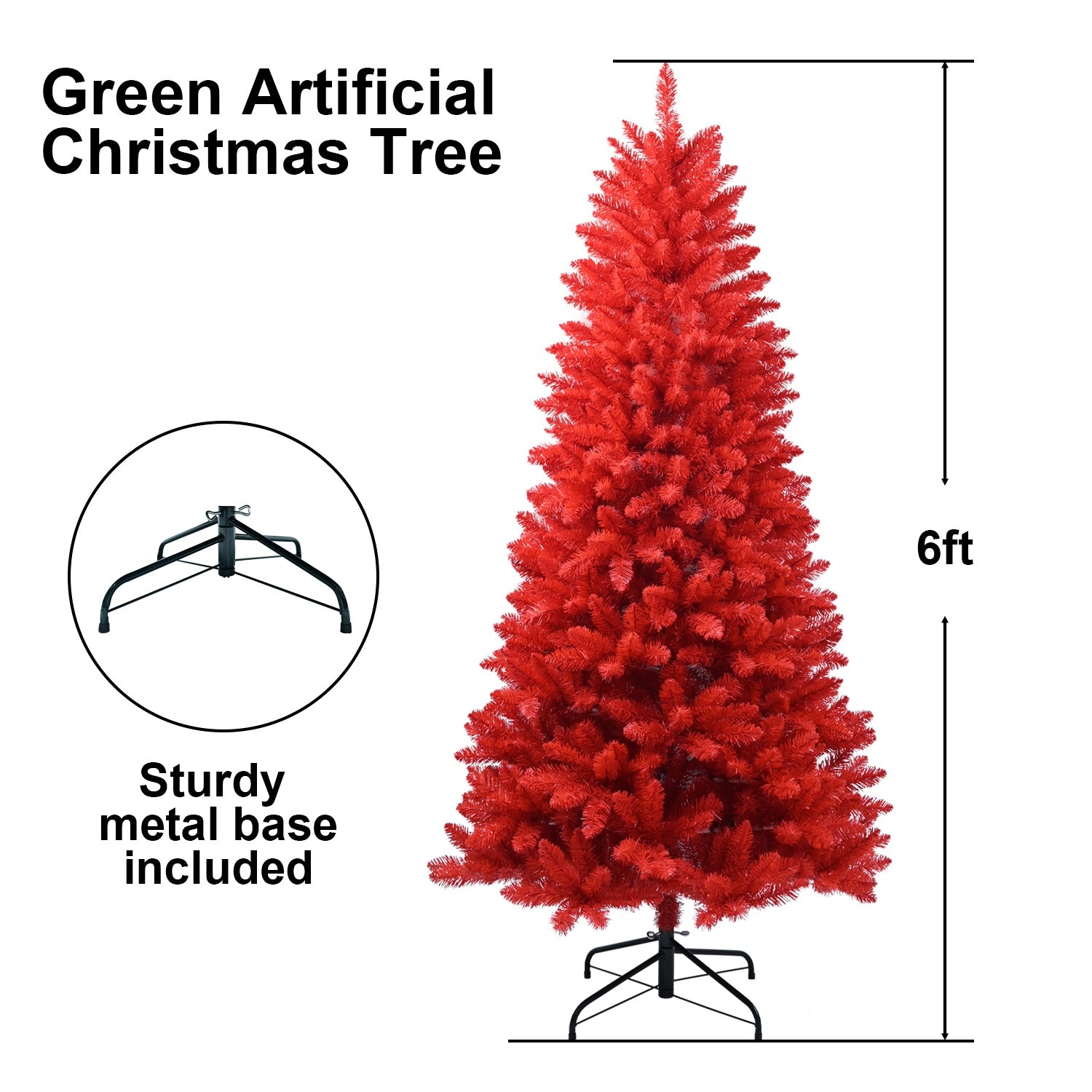 6-Foot Red Artificial Christmas Tree Halloween Tree With Metal Foldable Stand, Full Artificial Christmas Tree With 804 Branch Tips, Easy To Assemble, Indoor Holiday Decoration