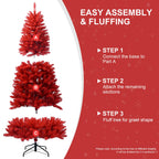 6-Foot Red Artificial Christmas Tree Halloween Tree With Metal Foldable Stand, Full Artificial Christmas Tree With 804 Branch Tips, Easy To Assemble, Indoor Holiday Decoration