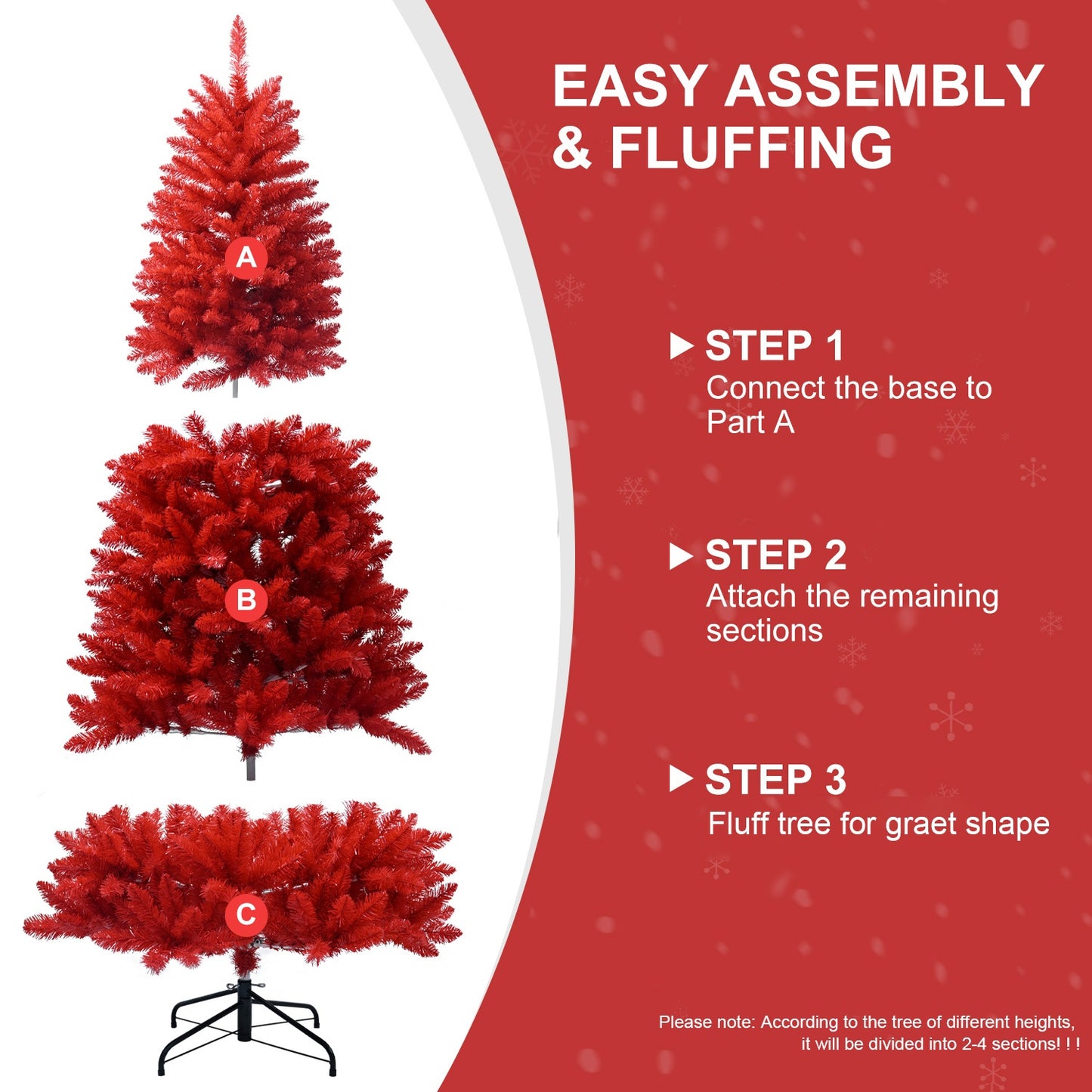 6-Foot Red Artificial Tree Halloween Tree With Metal Foldable Stand, Full Artificial Christmas Tree With 804 Branch Tips, Easy To Assemble, Indoor Holiday Decoration