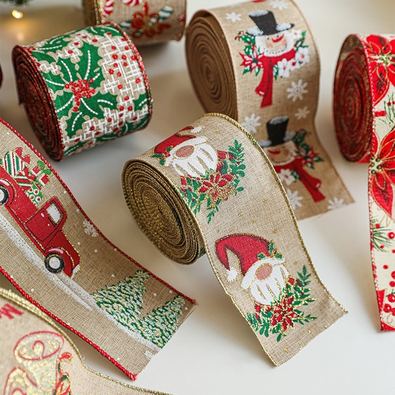 Classic Christmas Linen Craft Ribbon