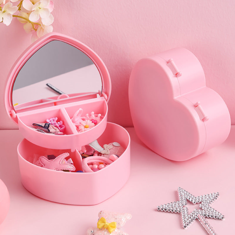Storage Box Desktop Love Jewelry Box Student Dormitory Double Mirror Storage Box