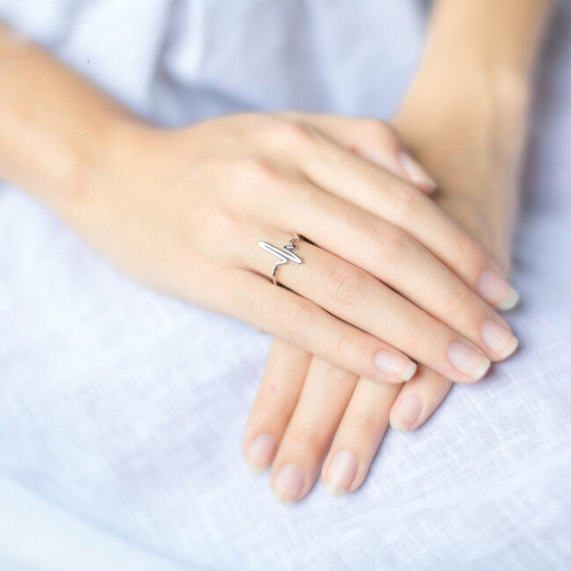 S925 Silver Wave Heartbeat ECG Ring