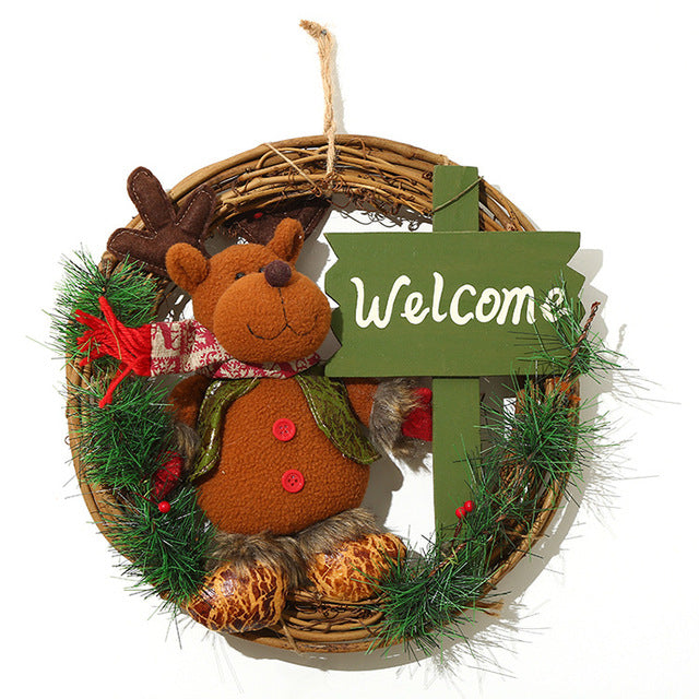 Rustic Christmas Rattan Wreath – Plush Holiday Door Hanging Decoration