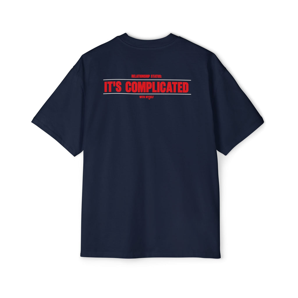 It's Complicated graphic tee | Oversized white t-shirt, red text back logo