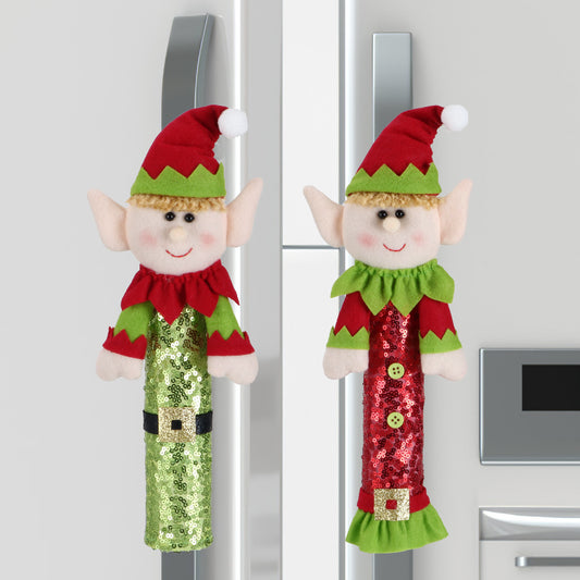 Elf Couple Christmas Refrigerator Handle Covers