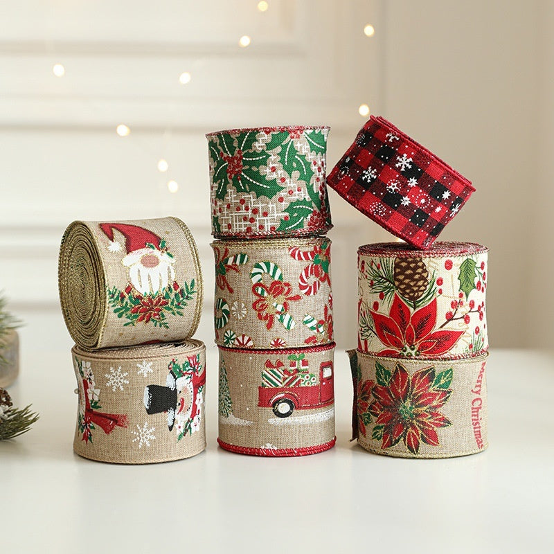 Classic Christmas Linen Craft Ribbon