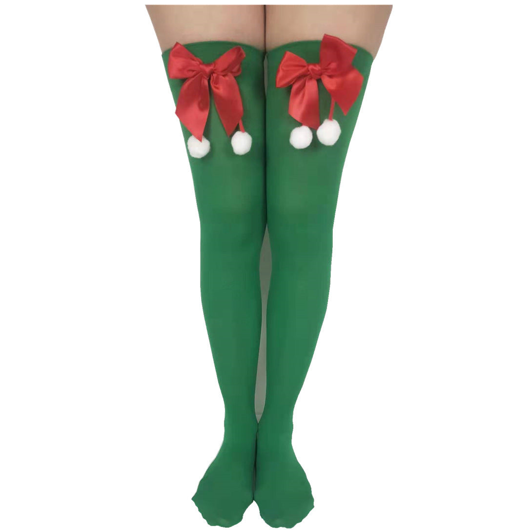 Christmas Costume Long Stockings with Pom-Poms