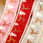 Linen Elk Christmas Tree Ribbon