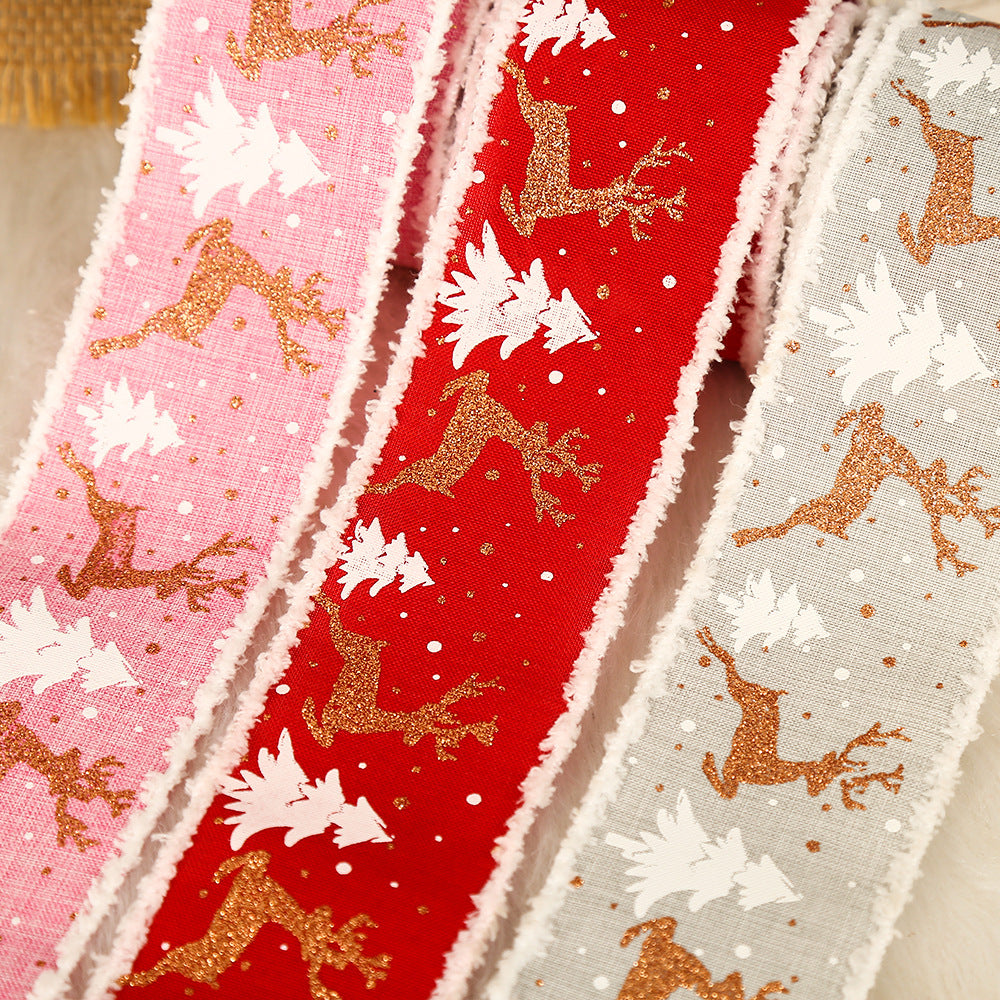 Linen Elk Christmas Tree Ribbon