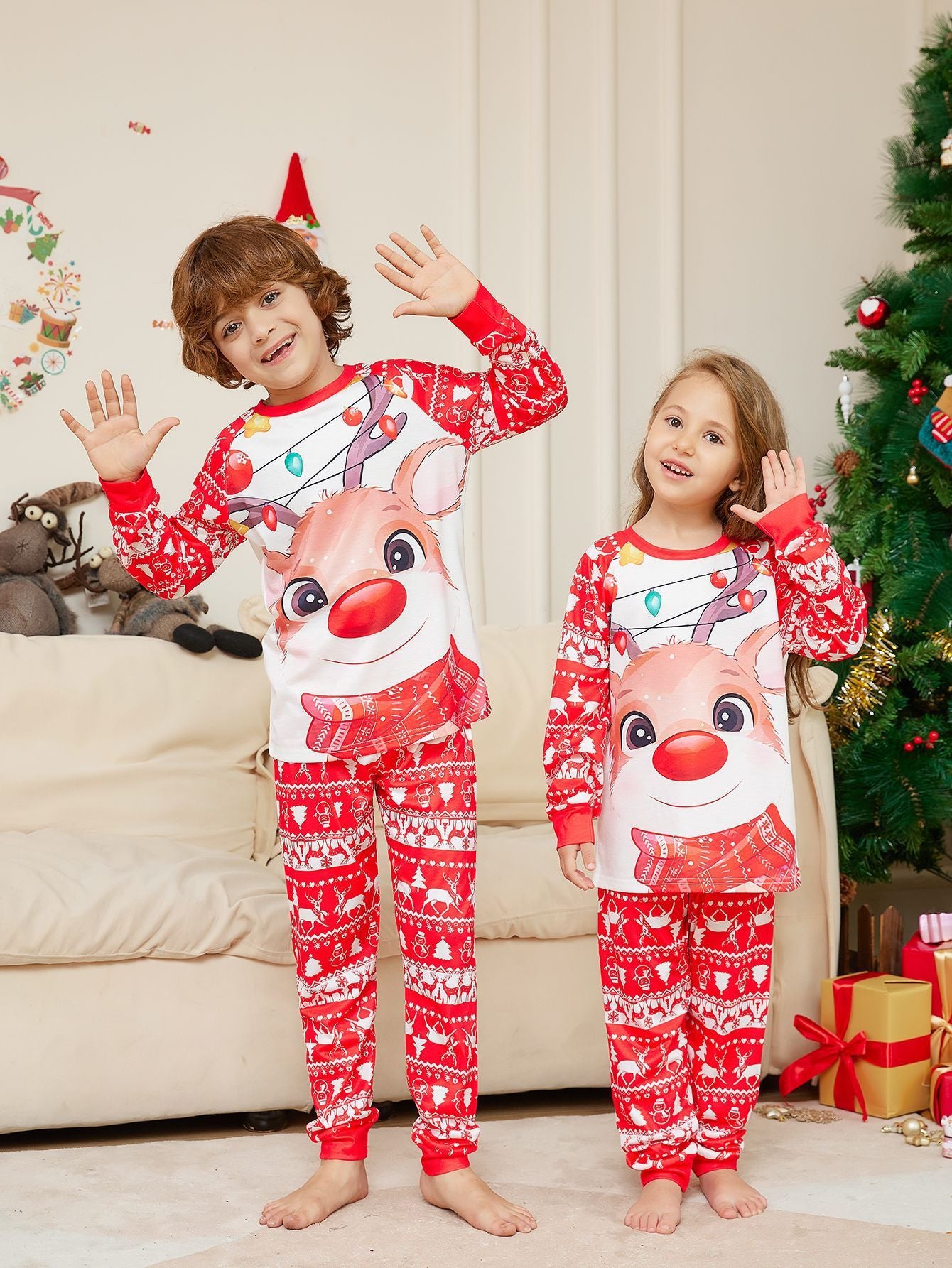 Christmas Family Matching Pajama Set – Red Cartoon Edition