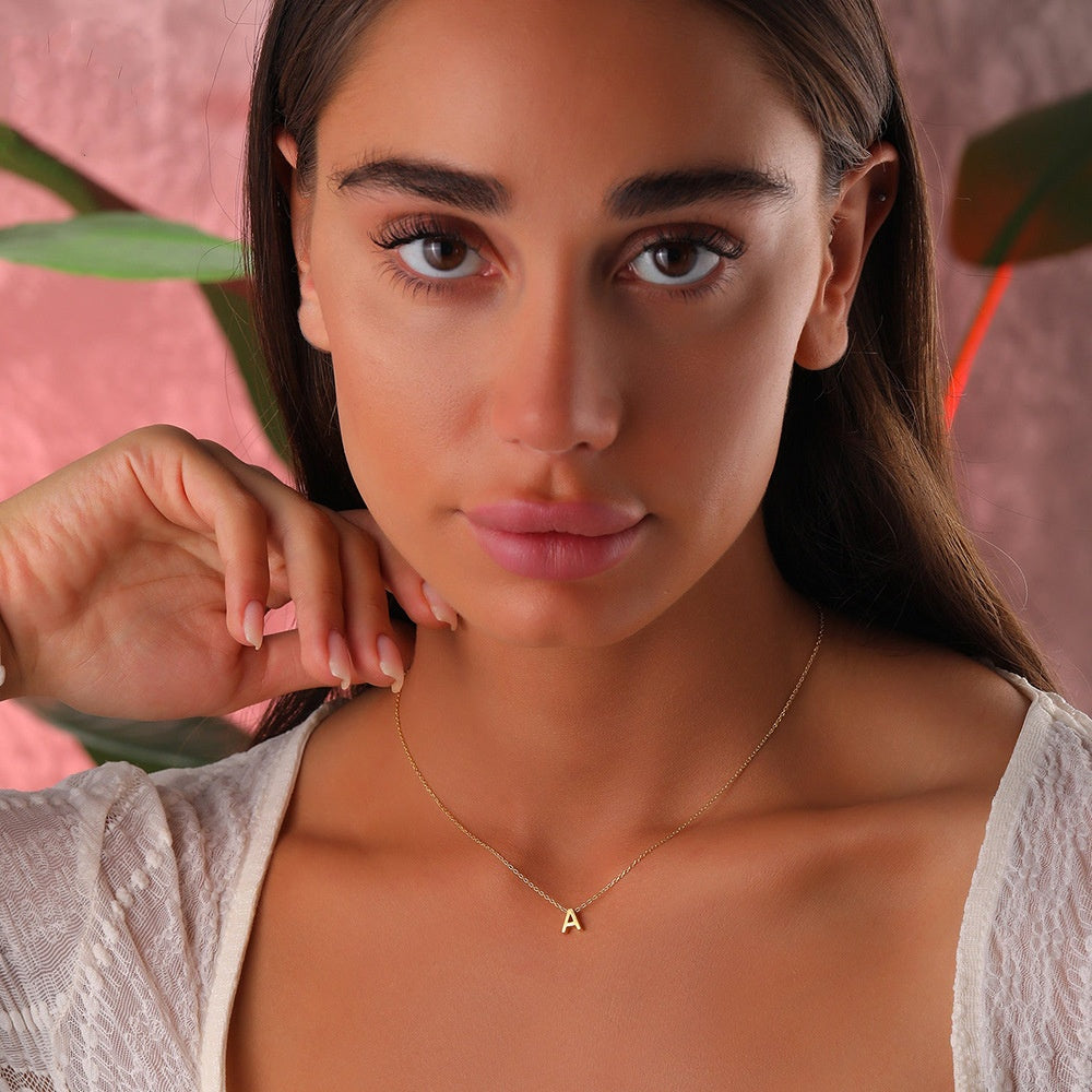 Stainless Steel Through Hole 26 Capital Letter Necklace