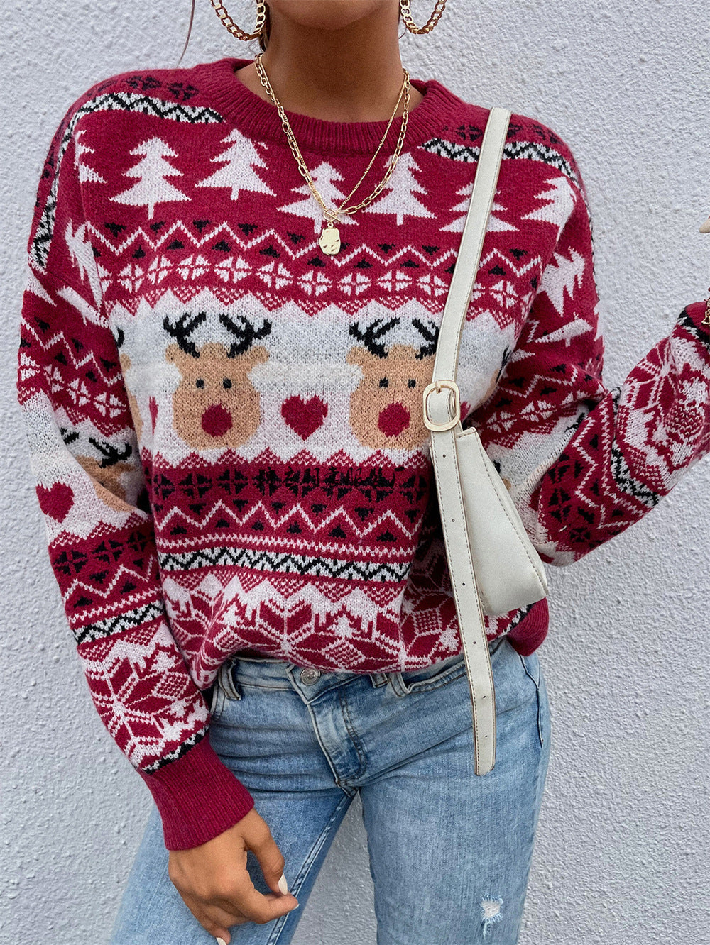 Festive Red Winter Pullover Sweater for Women