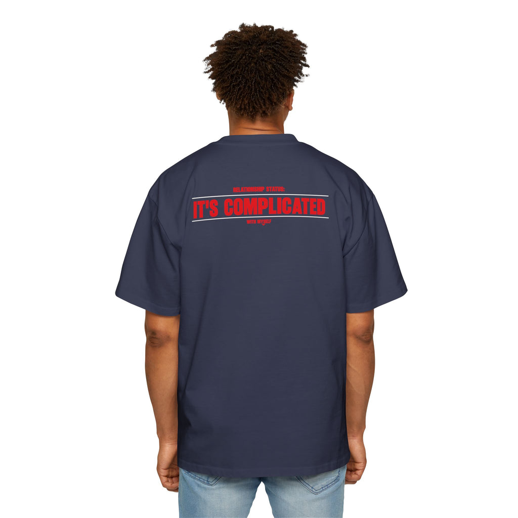 It's Complicated graphic tee | Oversized white t-shirt, red text back logo