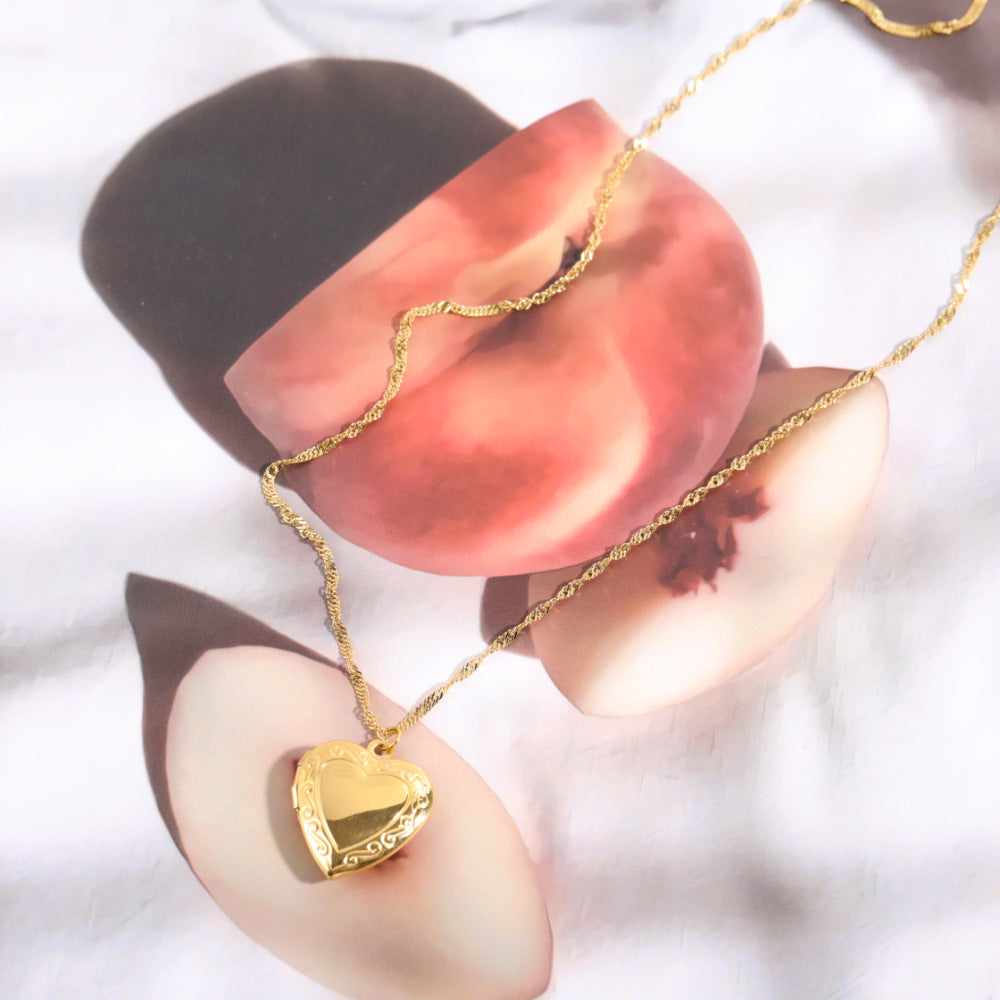 Gold Heart Locket Necklace