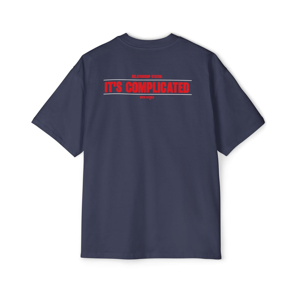 It's Complicated graphic tee | Oversized white t-shirt, red text back logo