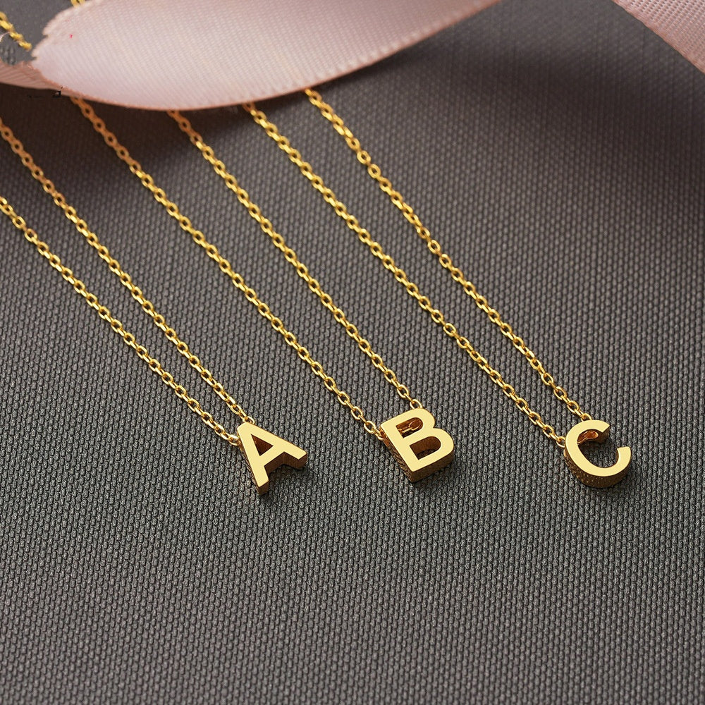 Stainless Steel Through Hole 26 Capital Letter Necklace