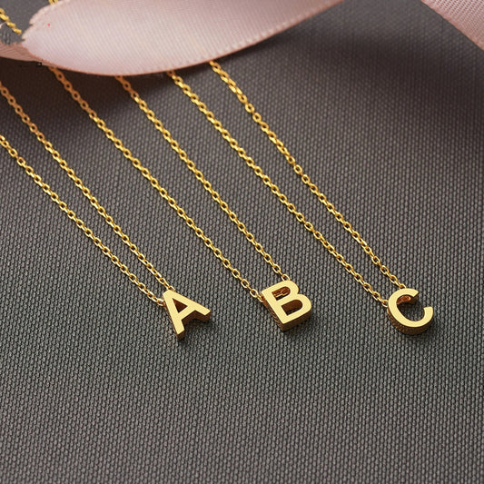 Stainless Steel Through Hole 26 Capital Letter Necklace