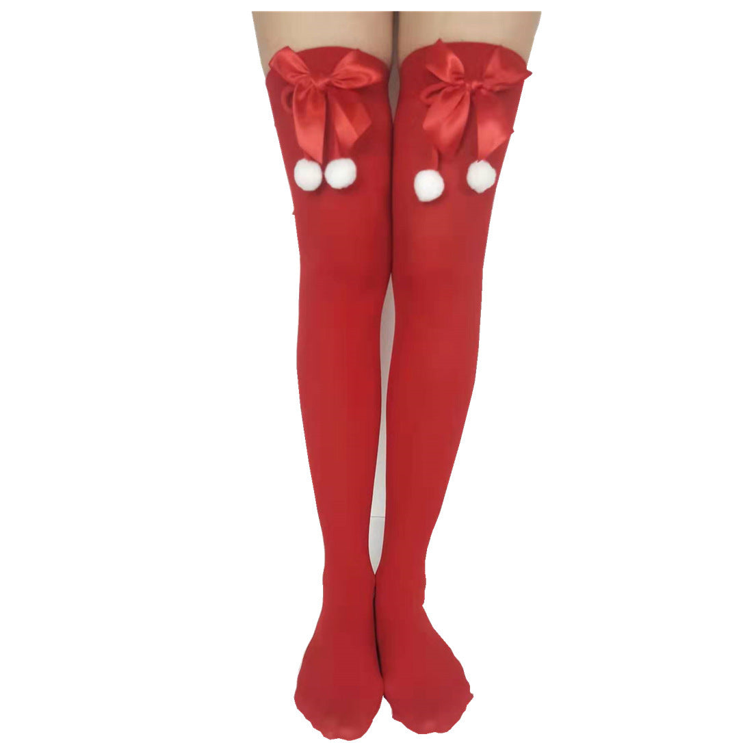 Christmas Costume Long Stockings with Pom-Poms