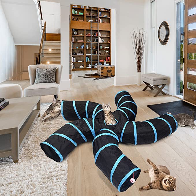 Interactive 3-Way Pet Tunnel with Tree Pattern for Cats & Puppies