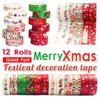 12-Piece Christmas Paper Tape Set – Festive Washi Rolls