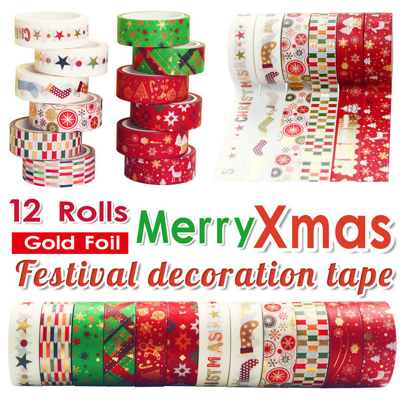 12-Piece Christmas Paper Tape Set – Festive Washi Rolls