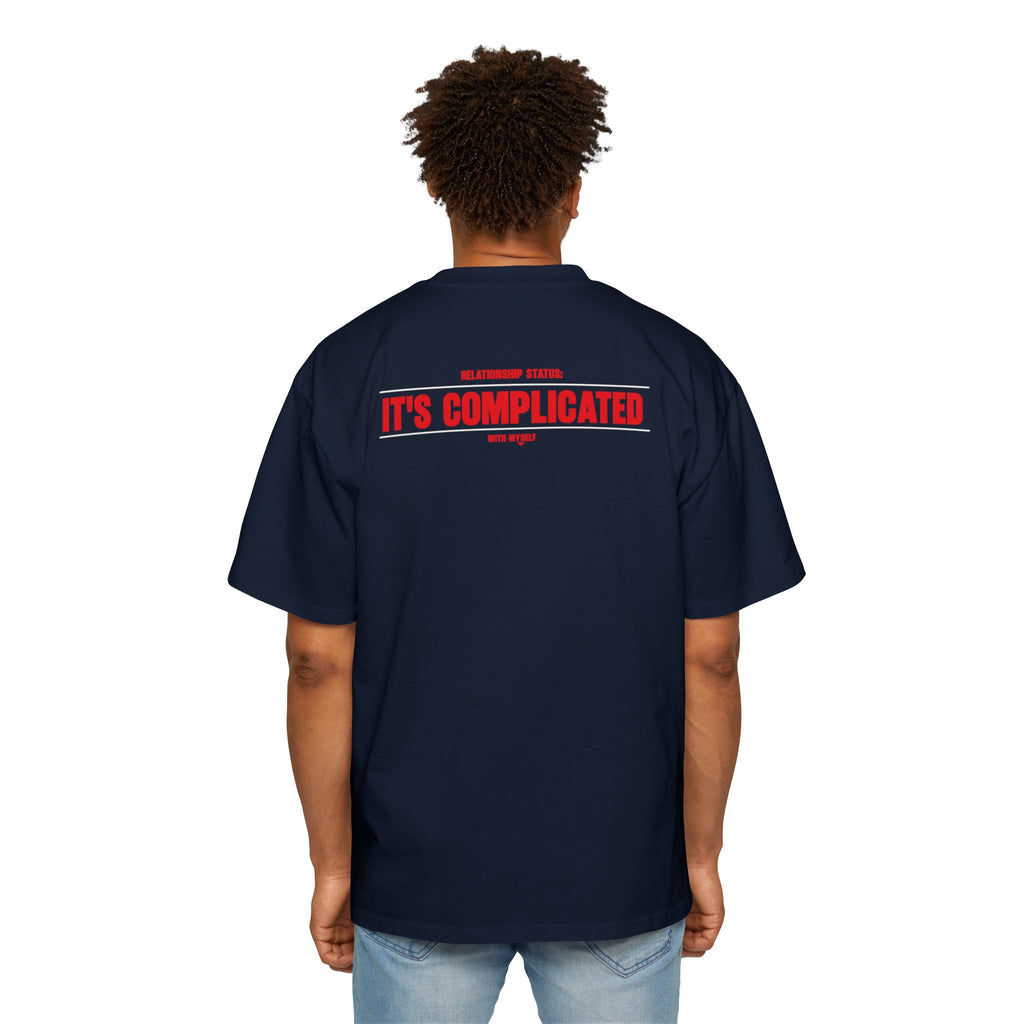 It's Complicated graphic tee | Oversized white t-shirt, red text back logo