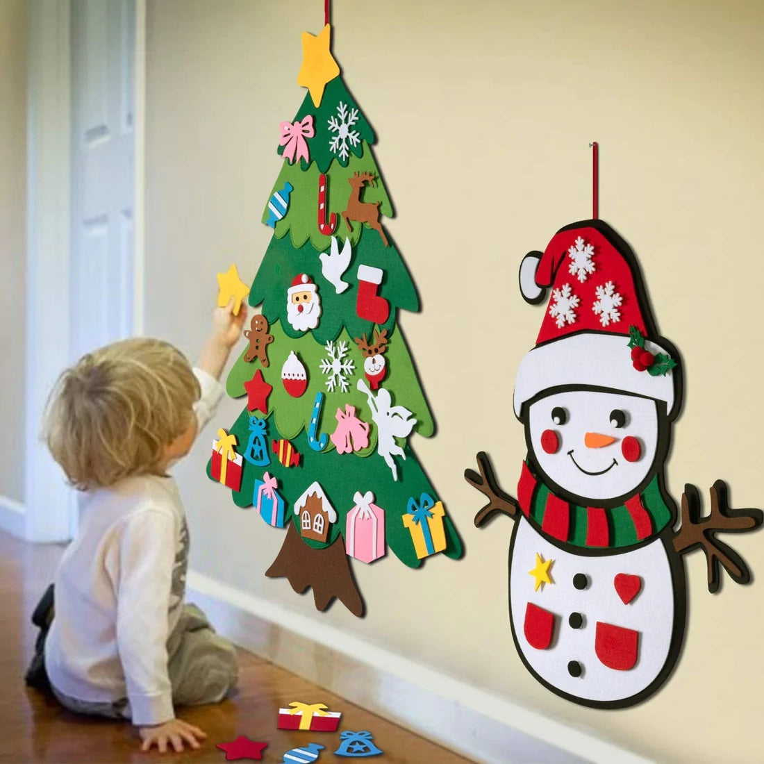DIY Felt Christmas Tree With 32 Ornaments