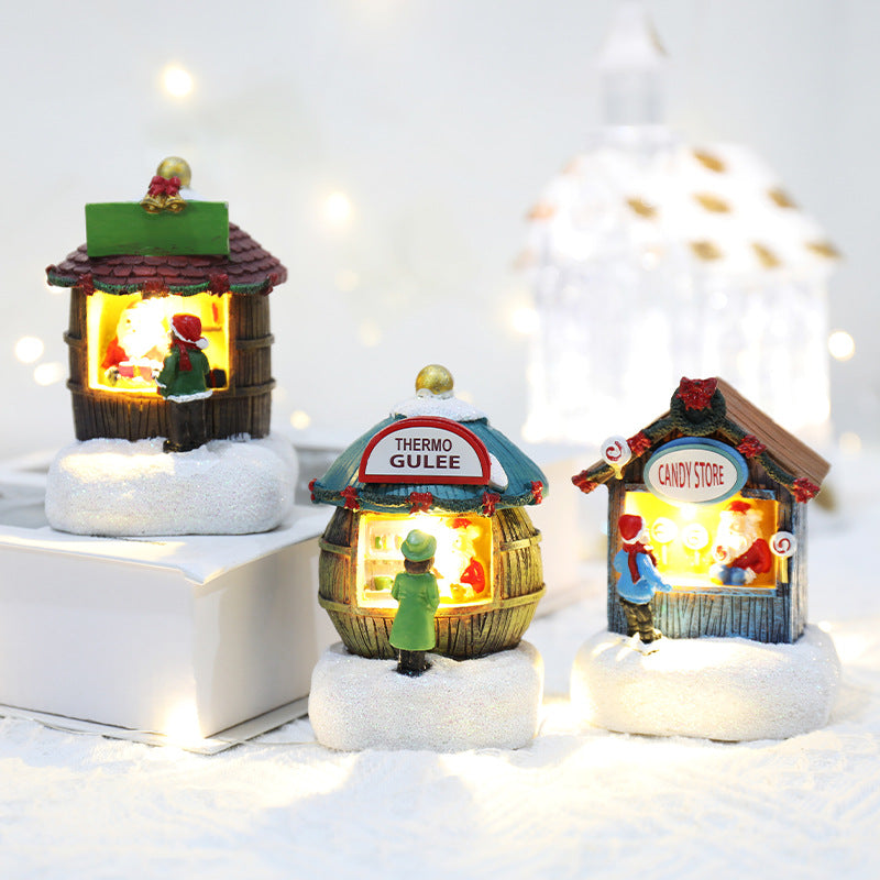 Mini Christmas House Resin Ornament – Warm LED Holiday Gift