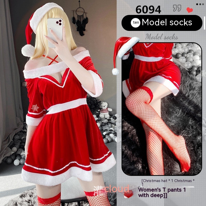 Women's Christmas Uniform Lingerie Set – Red & White Holiday Costume