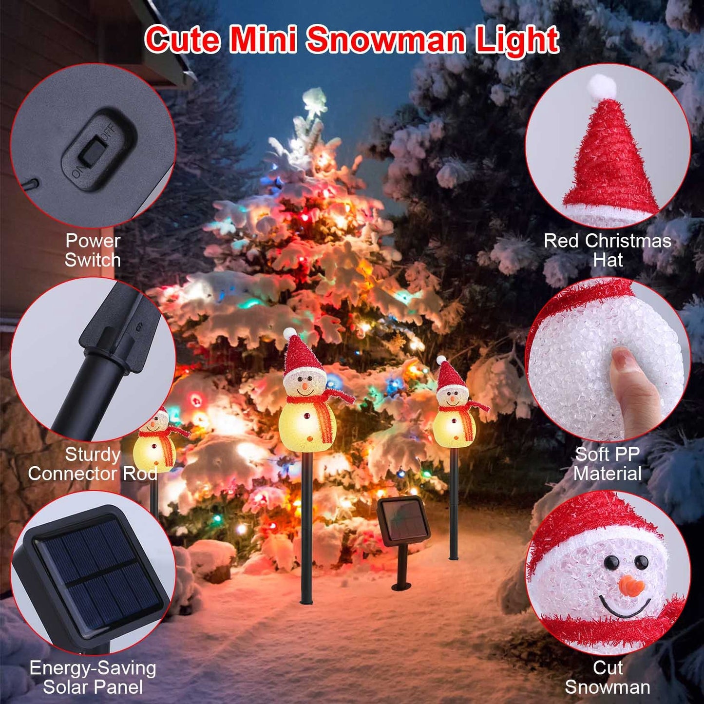 Outdoor LED Solar Snowman Trio – Waterproof Holiday Yard Lights