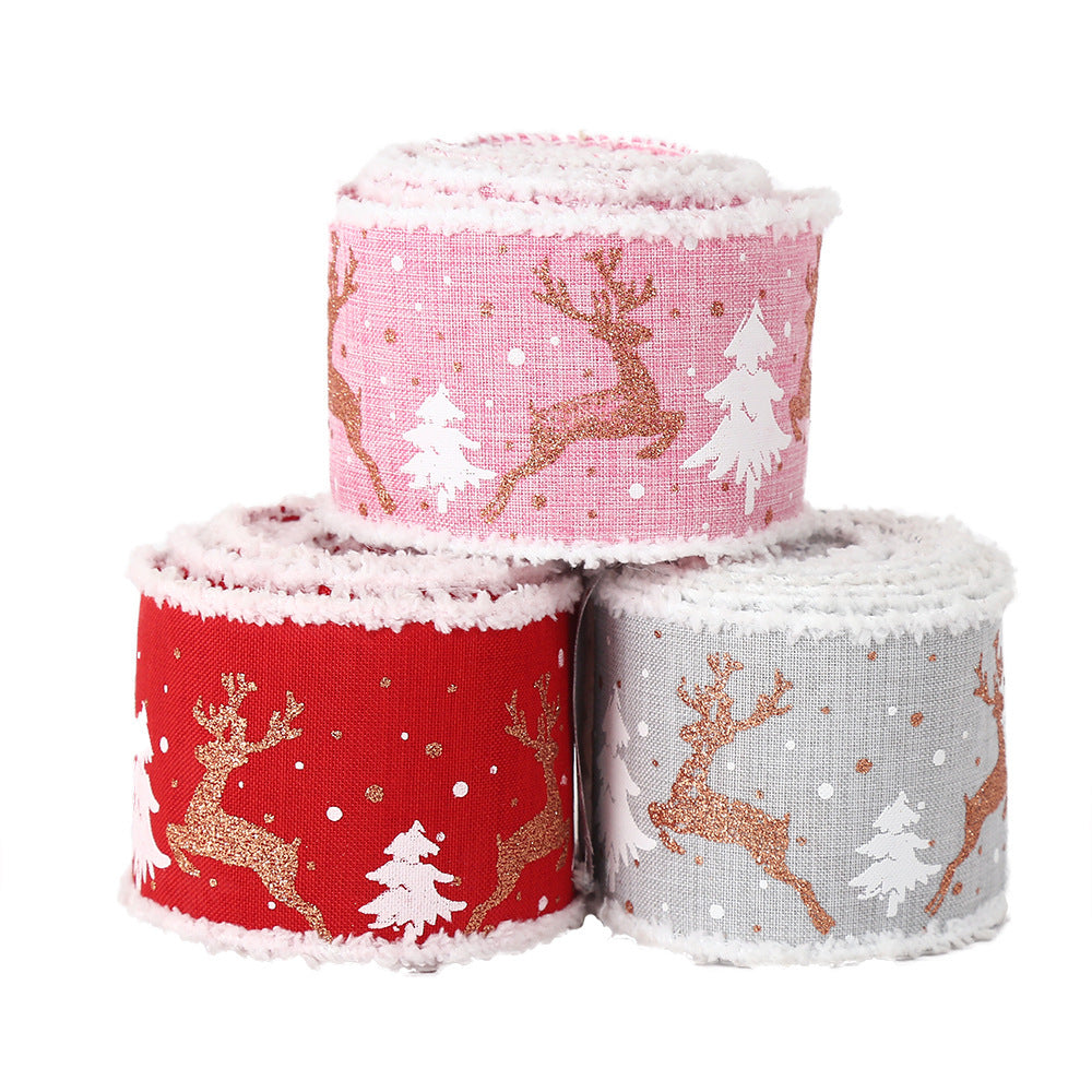Linen Elk Christmas Tree Ribbon
