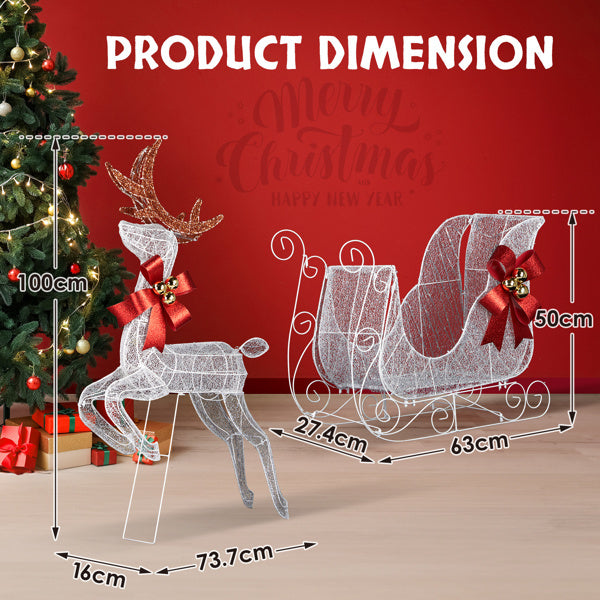 211X27.5X100cm Deer Sled, White Light, Powder Mesh, Christmas Lights, Reindeer