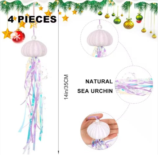 Coastal-Themed Sea Urchin Holiday Hanging Decor (4-Pack)