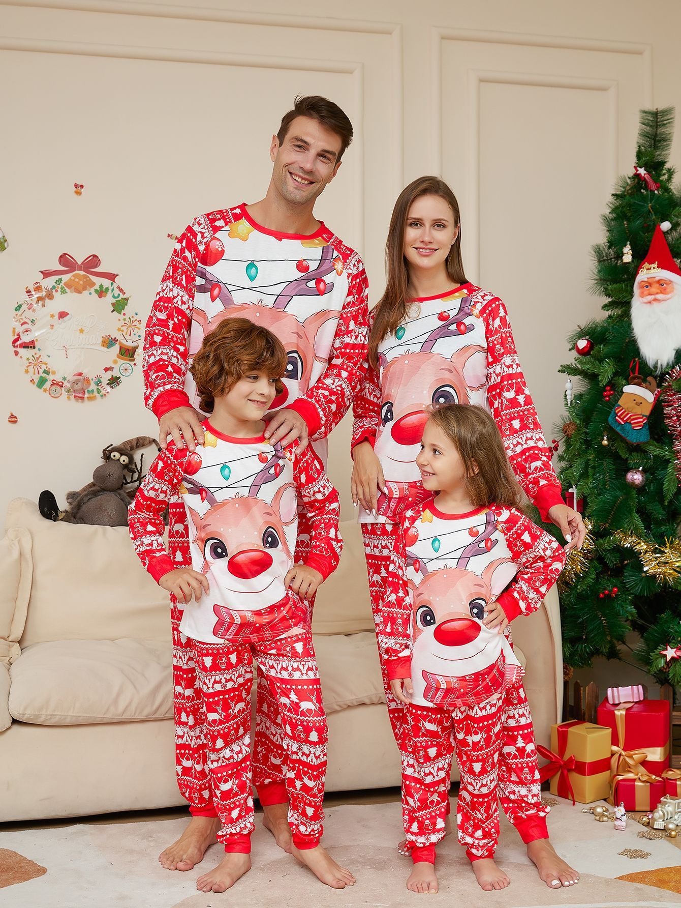 Christmas Family Matching Pajama Set – Red Cartoon Edition