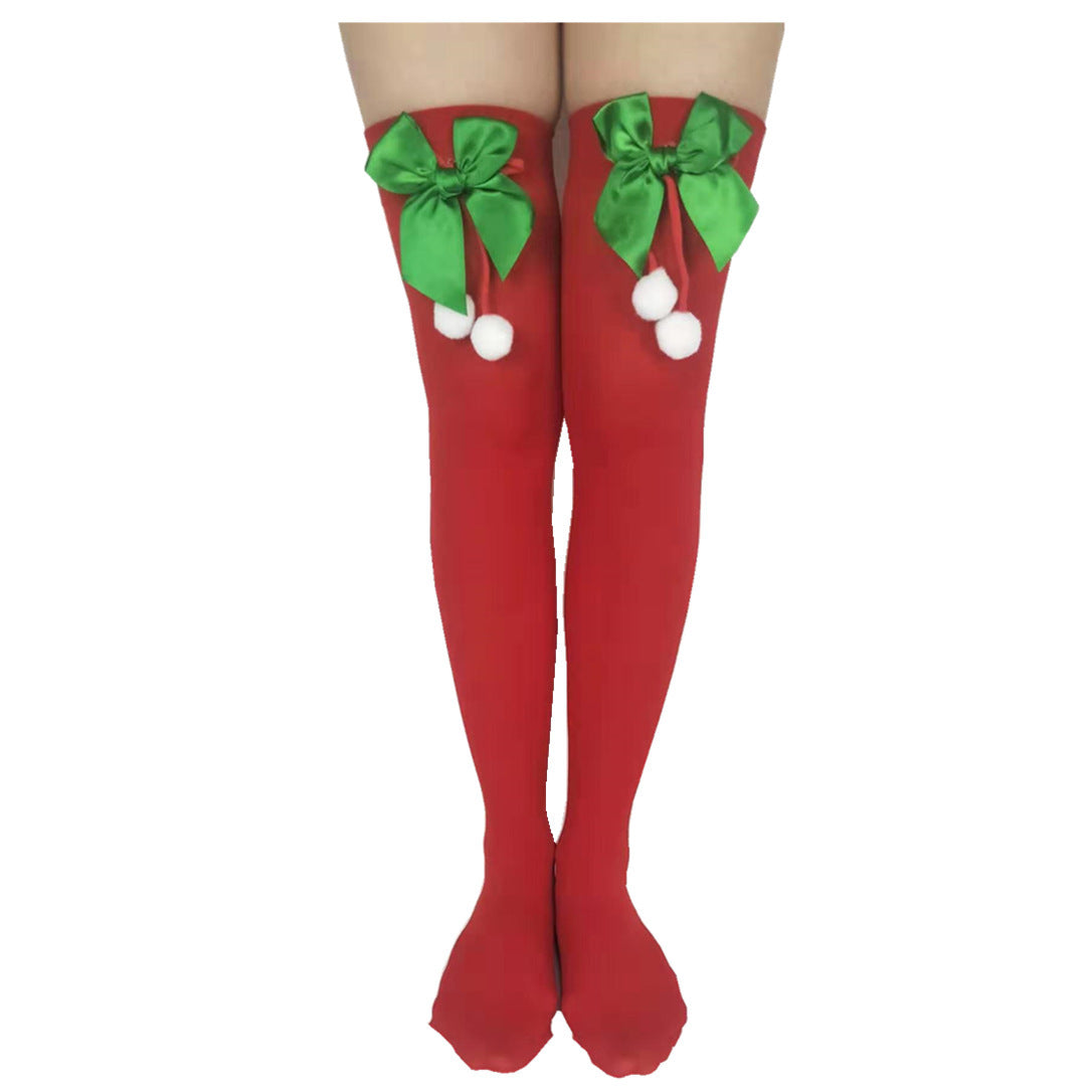 Christmas Costume Long Stockings with Pom-Poms