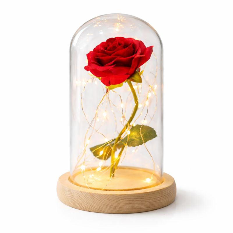 Enchanted Forever Rose Flower in Glass LED Light Christmas Decoration