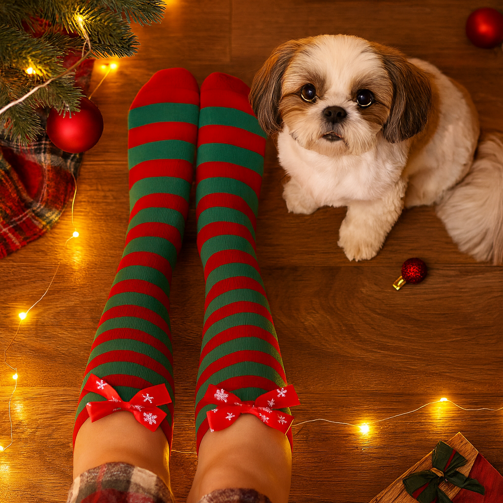 Christmas Socks Holiday Bow Stripes