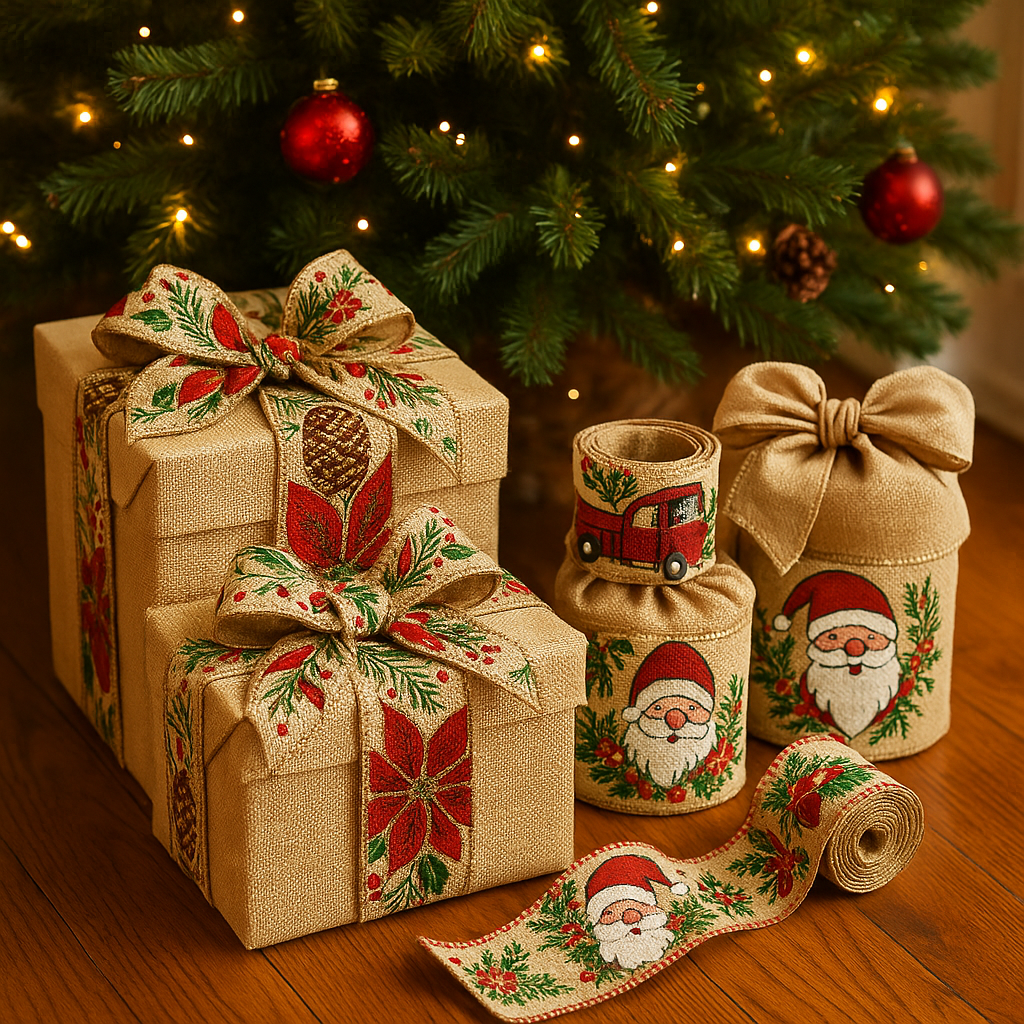 Classic Christmas Linen Craft Ribbon