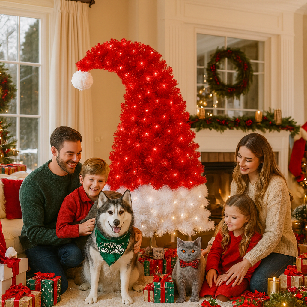 7.5FT Pre-lit Hinged Christmas Pine Tree With 1350 Branch Tips