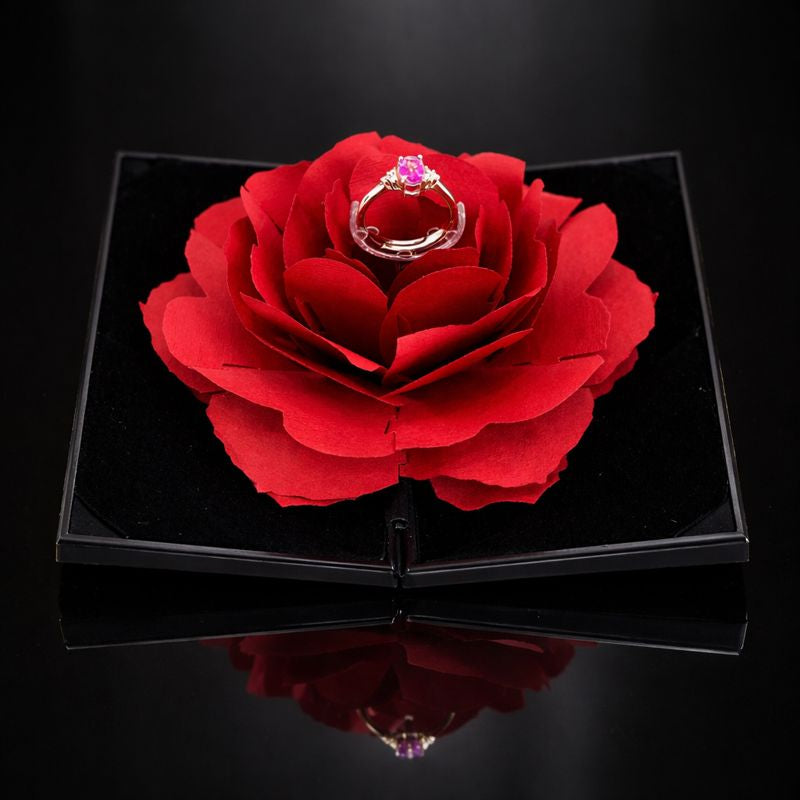 3D Love Box Heart-shaped Rose Flower Rotating Ring Box Valentines Day Gift
