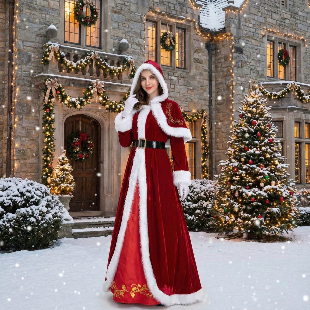 Christmas Costume Queen Long Dress Couple Clothes