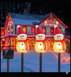 1Pc Solar Powered Lamp 3 Snowmen Outdoor Decorative Christmas Lamp Garden Stake Light IP55 Waterproof Santa Landscape Light Warm White LED Lighting Pathway Yard Patio