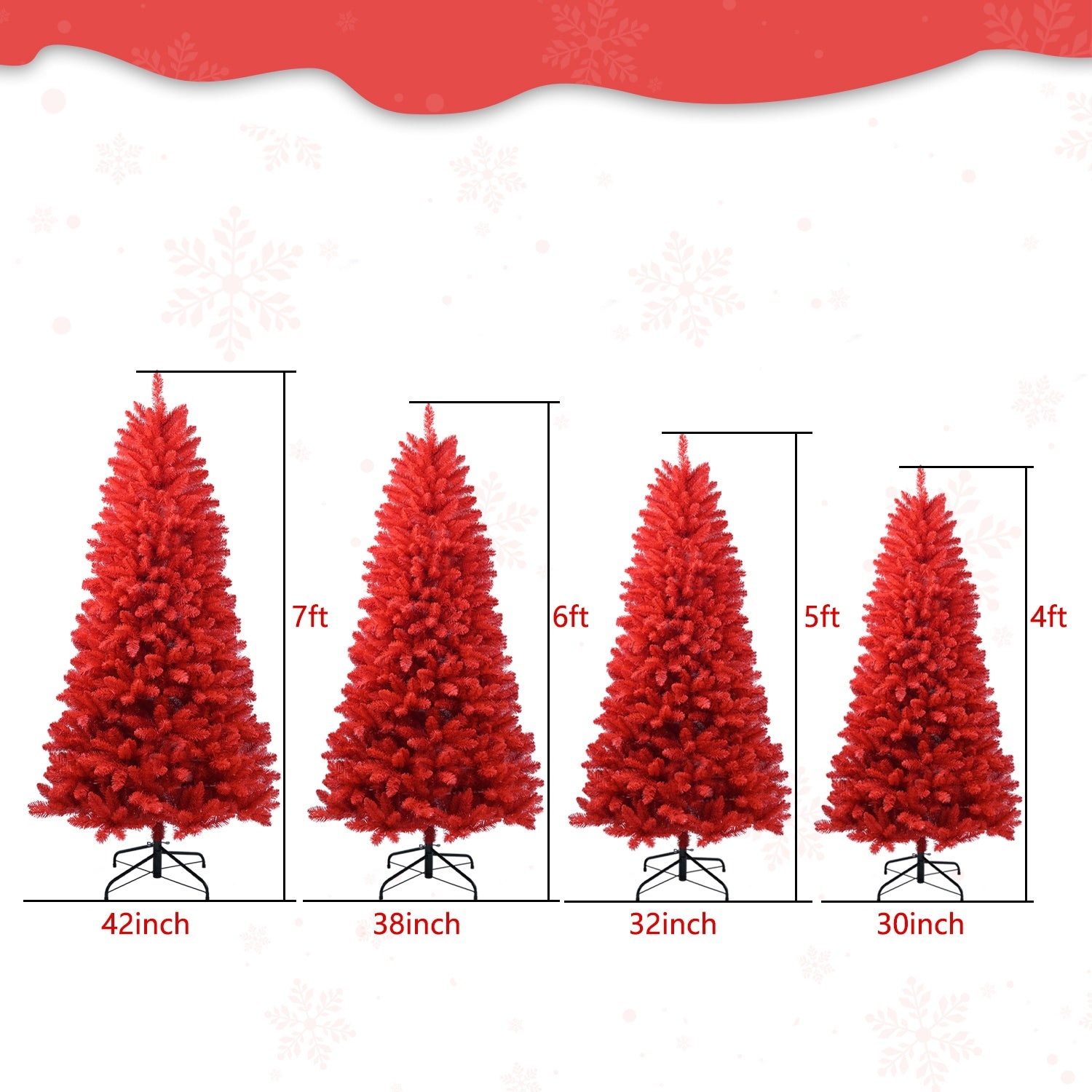 6-Foot Red Artificial Christmas Tree Halloween Tree With Metal Foldable Stand, Full Artificial Christmas Tree With 804 Branch Tips, Easy To Assemble, Indoor Holiday Decoration