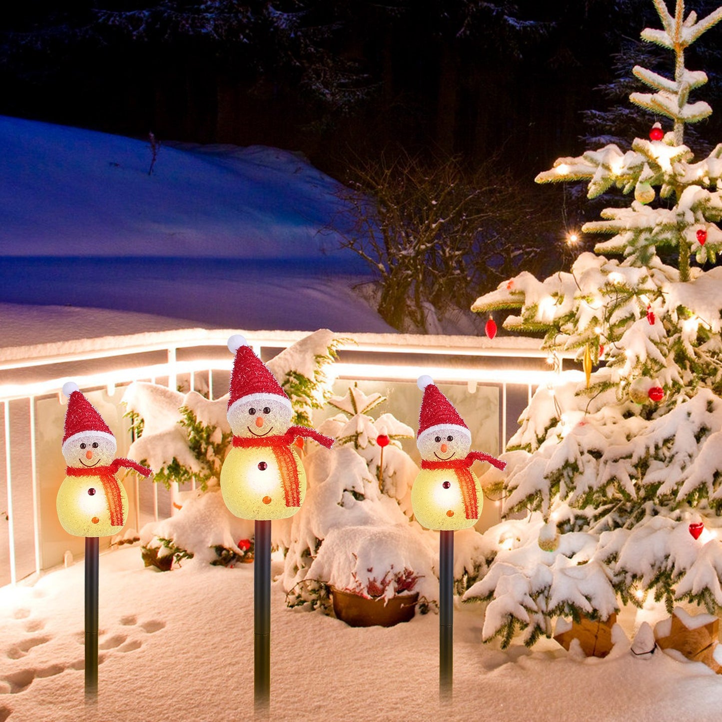 Outdoor LED Solar Snowman Trio – Waterproof Holiday Yard Lights